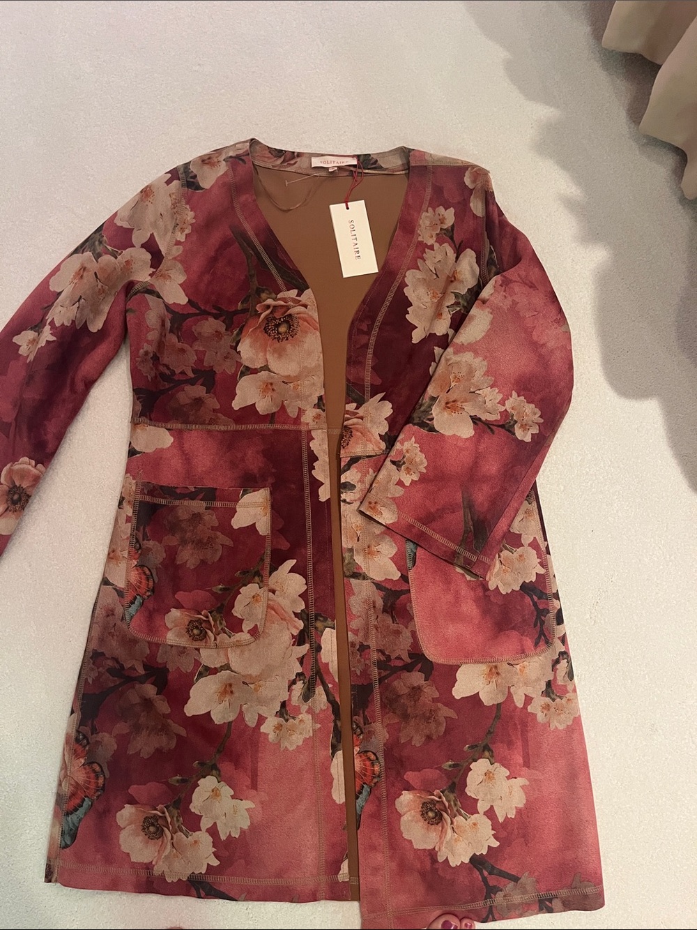 Solitaire Rose-Mauve Floral Open-Front Jacket